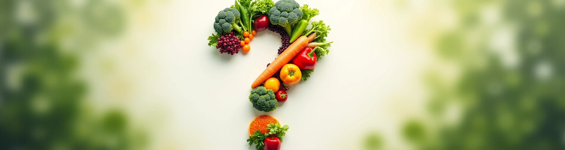 Εικονογράφηση ενός ερωτηματικού φτιαγμένο από φρέσκα λαχανικά και φρούτα